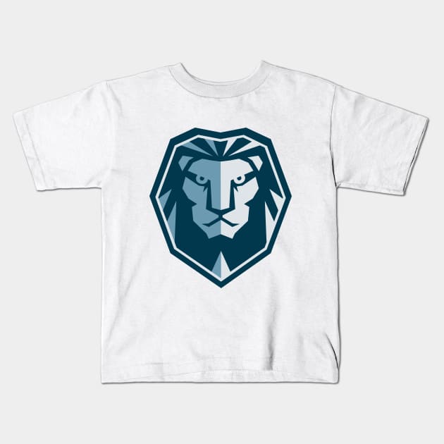 Iron Lion Head Illustration Kids T-Shirt by RageRabbit